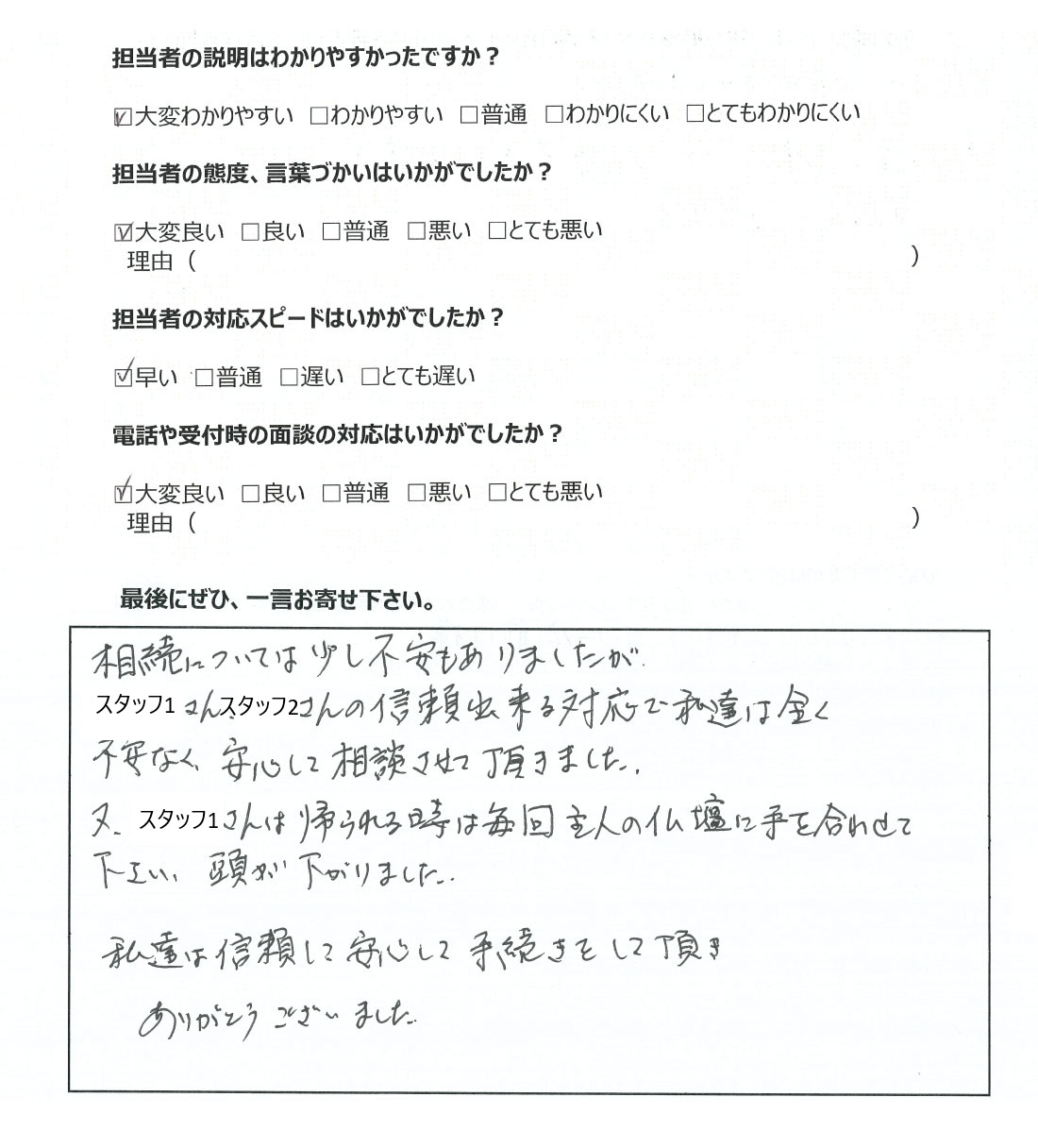 相続税申告のお客様の声